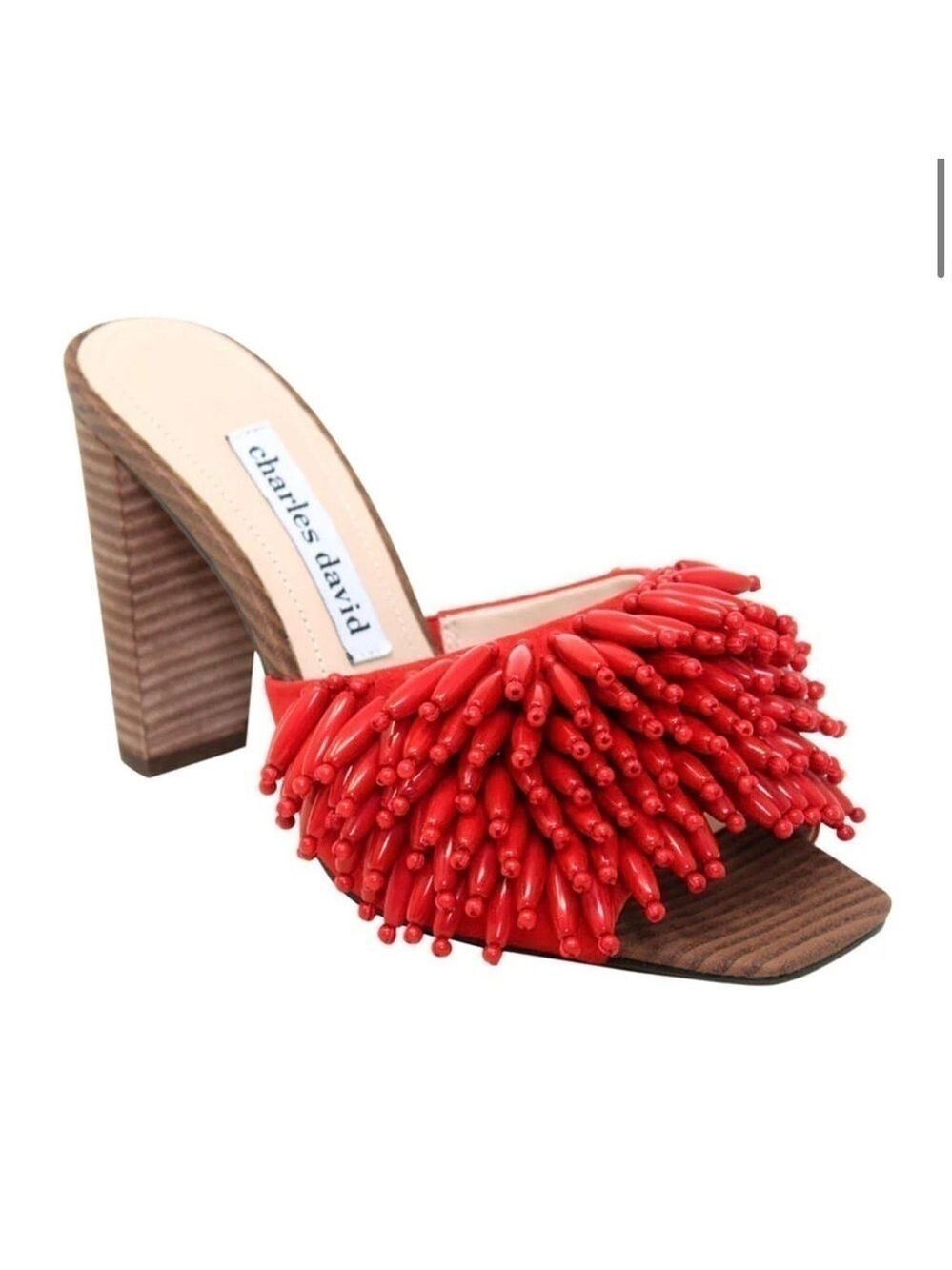 Charles David Women's Red Hottie Beaded Leather Suede Block Heel Sandals - NWT